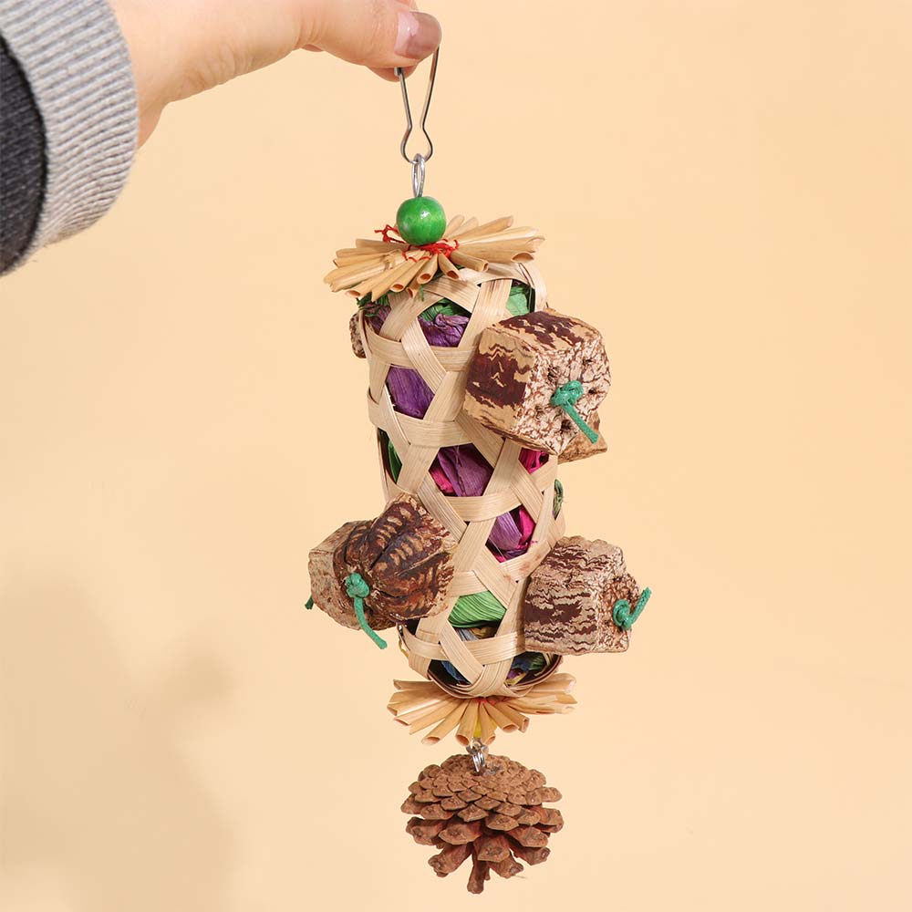 Bamboo Woven Pet Bird Chew Toy Hanging Teeth Grinding Toy Cornhusk Pinecone Toy  Small Pet