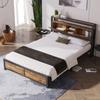 Metal Bed - MUVOE - 140x200 Cm - Headboard with Storage - Slatted Frame - Contemporary Style