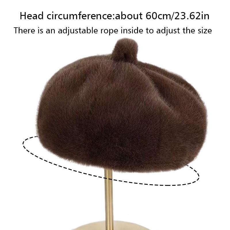 Winter Painter's Hat Vintage Faux Mink Fur Artistic Thickened Fashion Accessories Warmth Adjustable French Style One Size