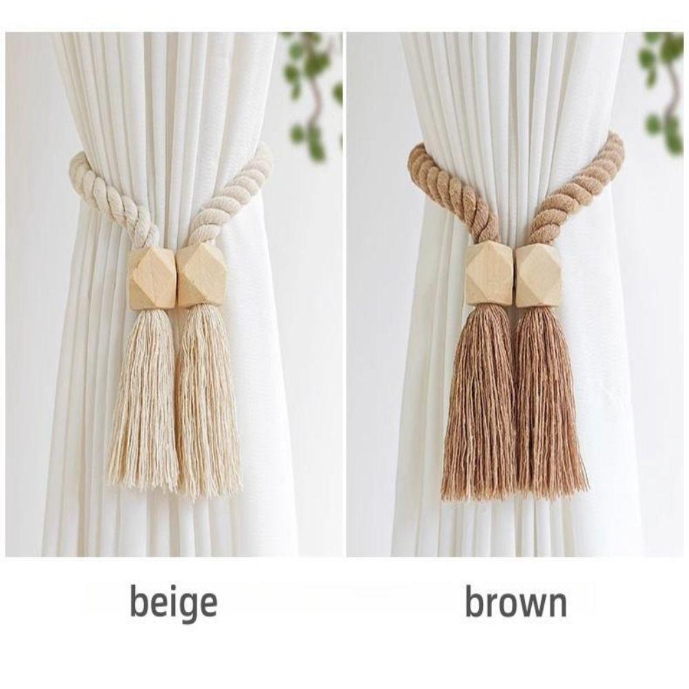 Elastic Band Curtain Tieback Solid Wood Window Curtain Buckles Curtain Rope Holders Living Room