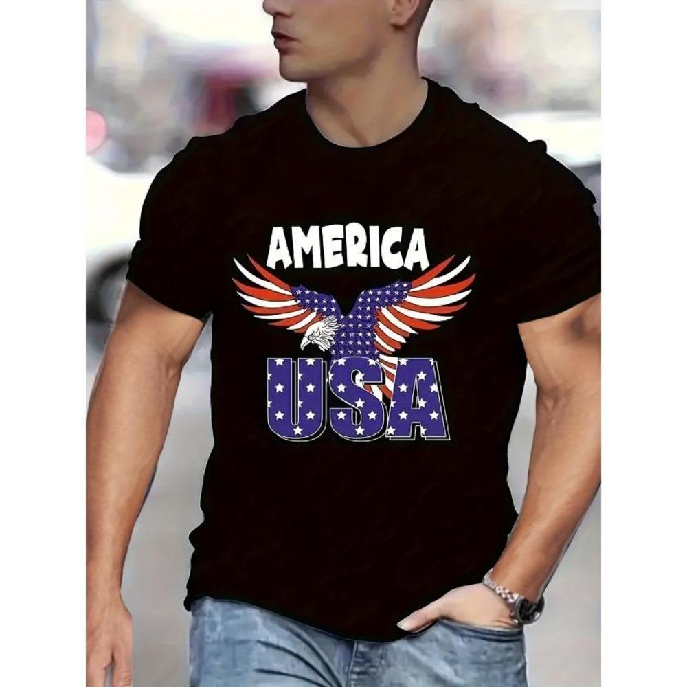 

European Sizes Print T-shirt, Men s Casual Street Style Stretch Round Neck Tee Shirt For Summer XXXXXL чорний