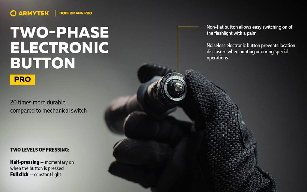 Taktická svítilna ARMYTEK DOBERMANN PRO XHP35 HI Bílé světlo Magnetické nabíjení 18650 Dobíjecí (Vestavěná baterie)