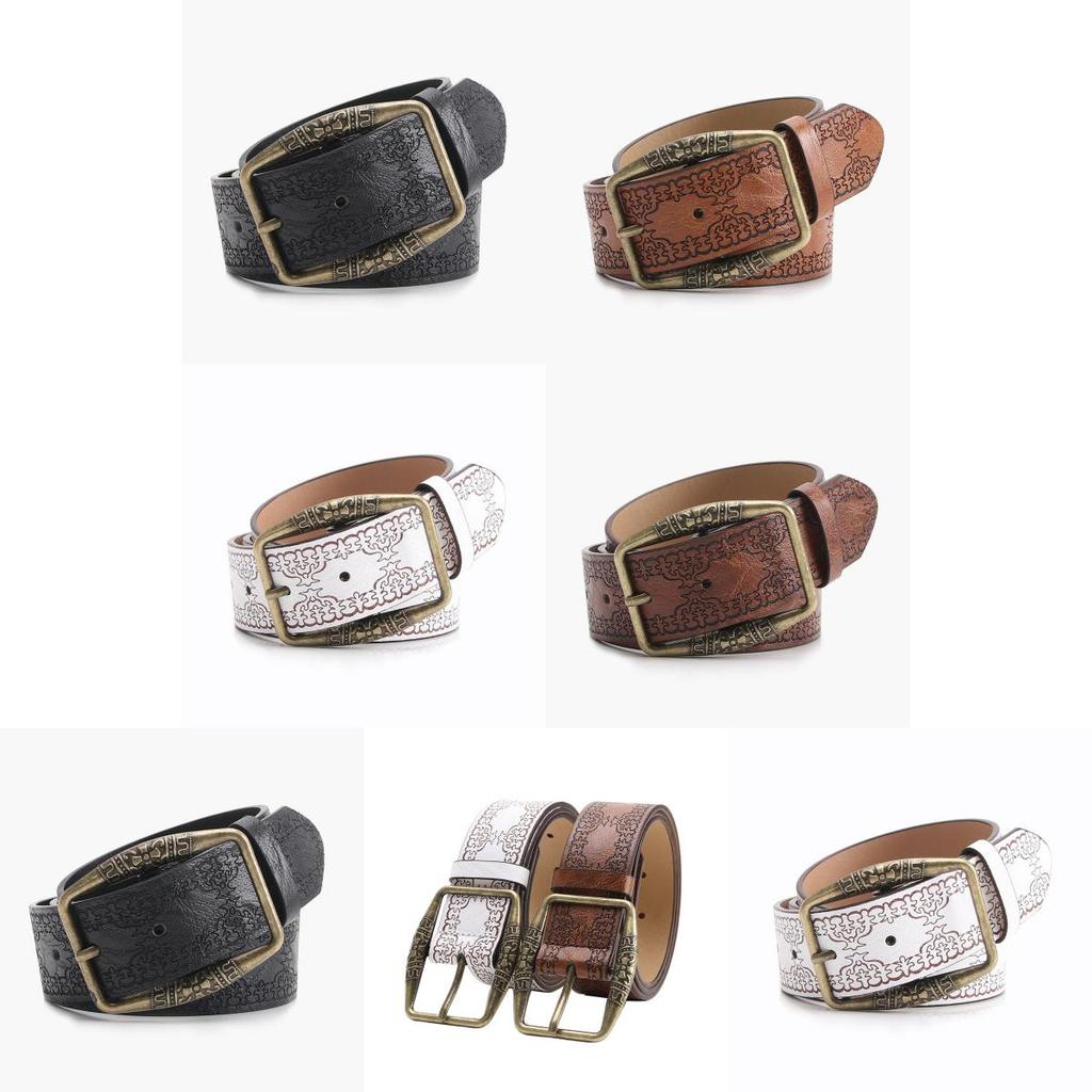Cultural Embossed Pu Waist Belt For Women With Metal Buckle For Ethnic And Street Style
