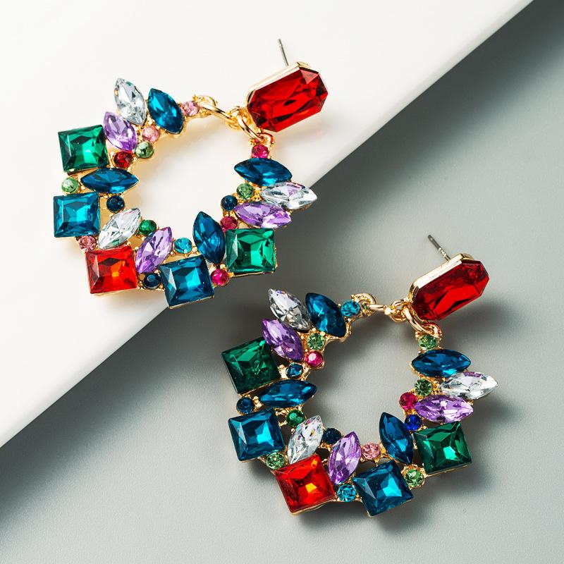 Women's Earrings Exaggerated Geometric Alloy Rhinestone Earrings Super Flash Full Crystal Drop Earrings