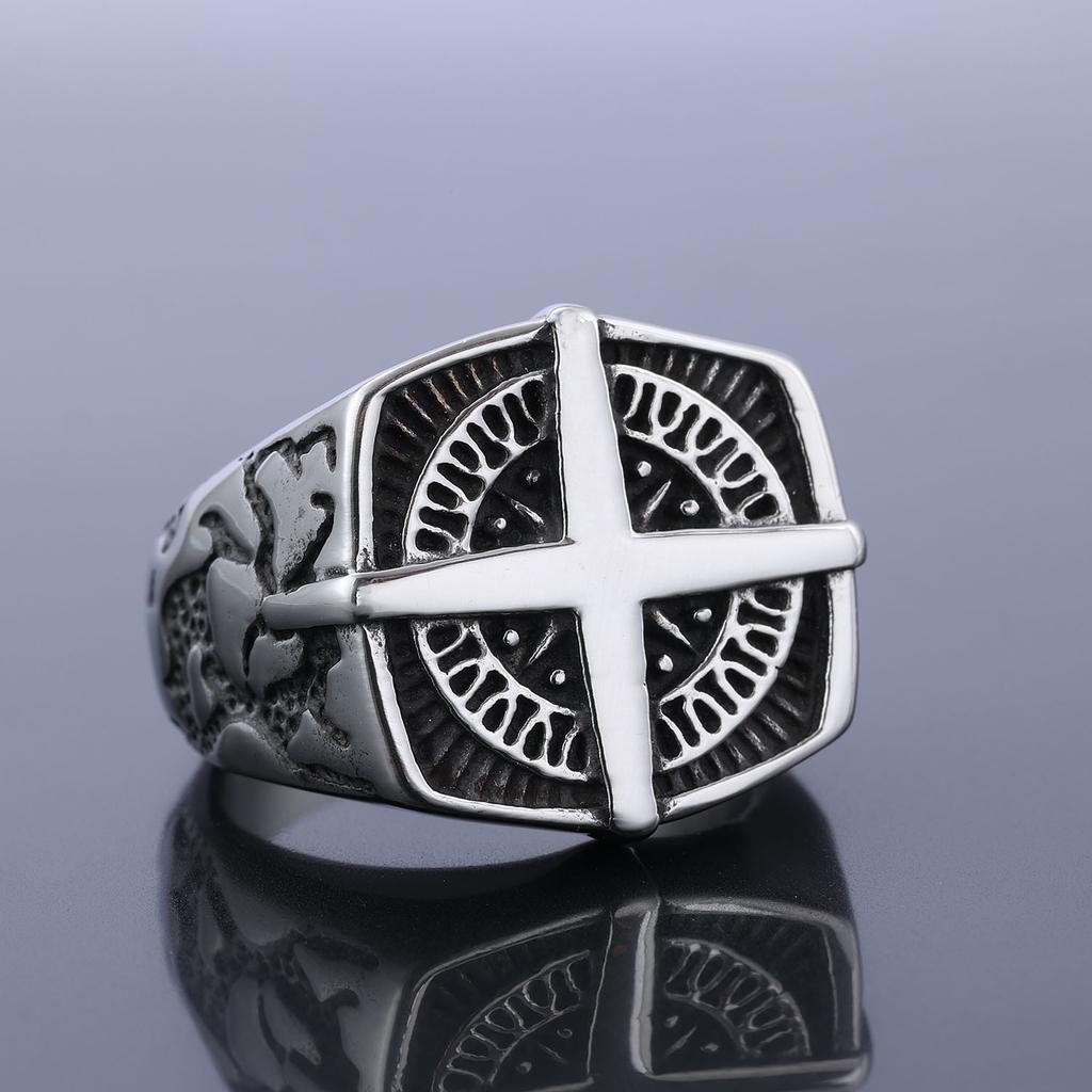 Personalized Stainless Steel Cross Ring For Men Vintage Mariner Compass Finger Ring Jewelry Viking Accessories DropShhipping