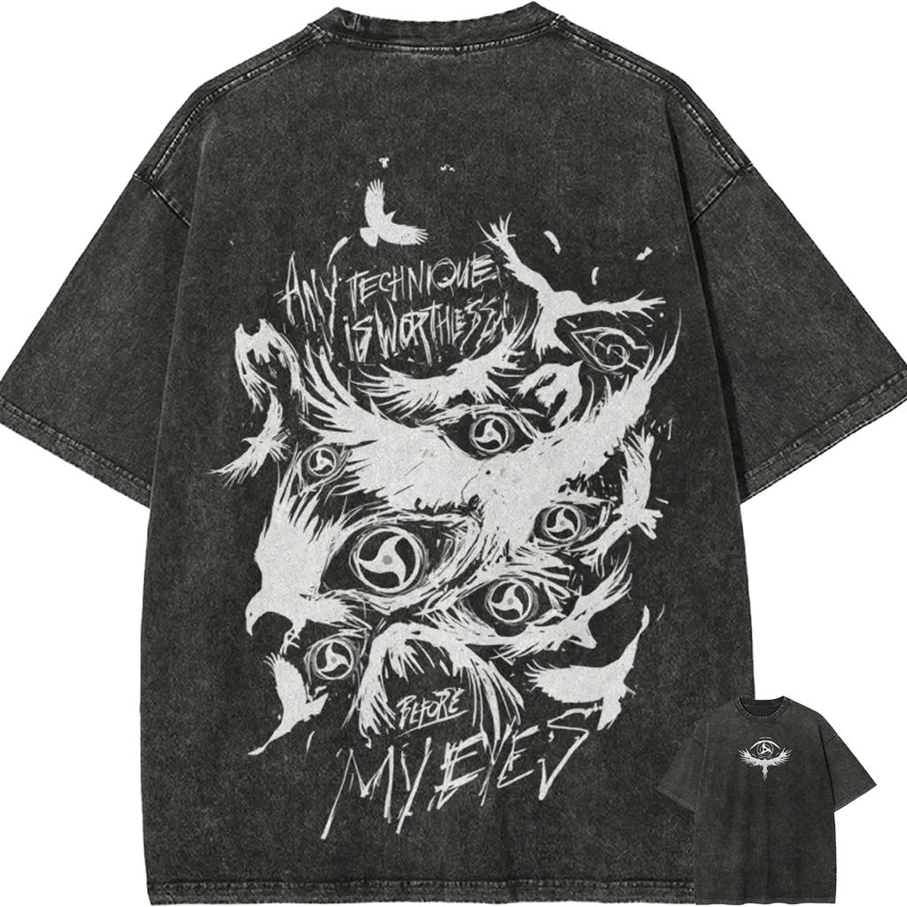 Itachi Uchiha T Shirt Naruto Men Acid Wash Sharingan Anime Manga Quote Graphic Cotton Streetwear Crow Genjutsu Vintage Tee