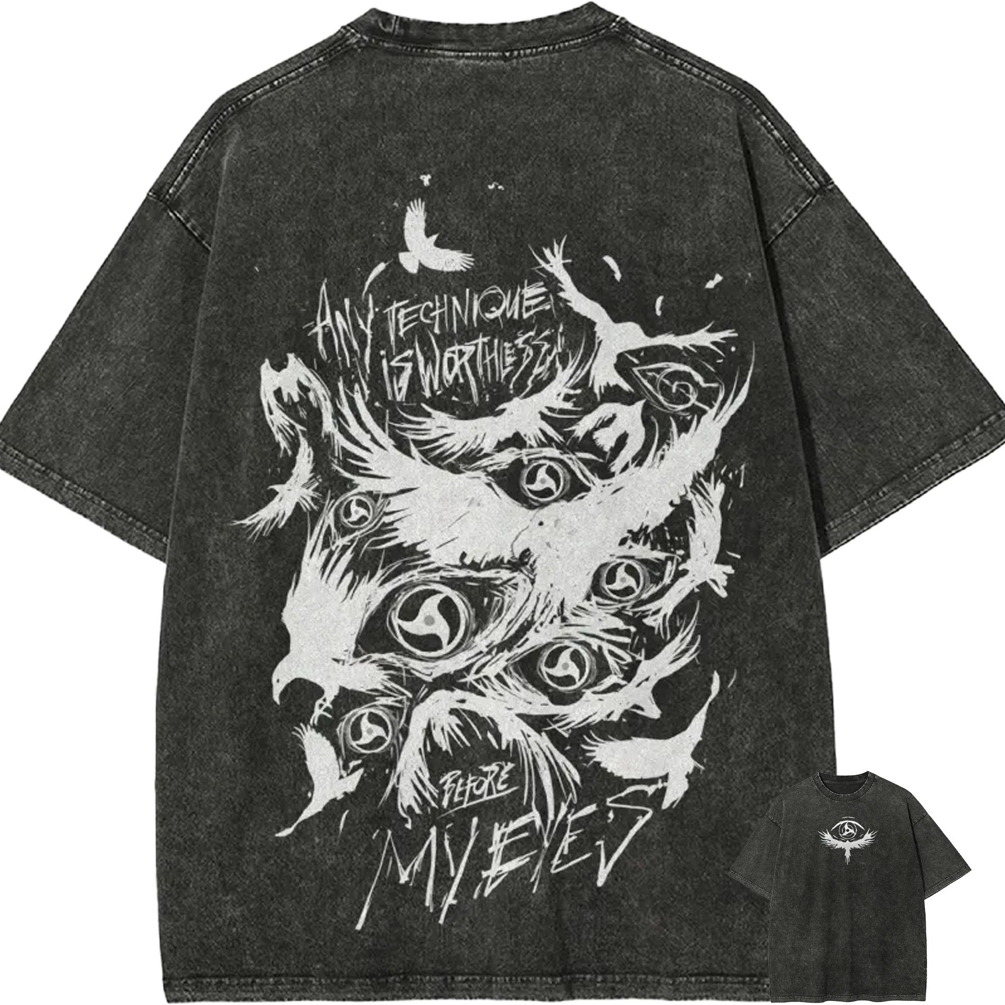 Itachi Uchiha T Shirt Naruto Men Acid Wash Sharingan Anime Manga Quote Graphic Cotton Streetwear Crow Genjutsu Vintage Tee M