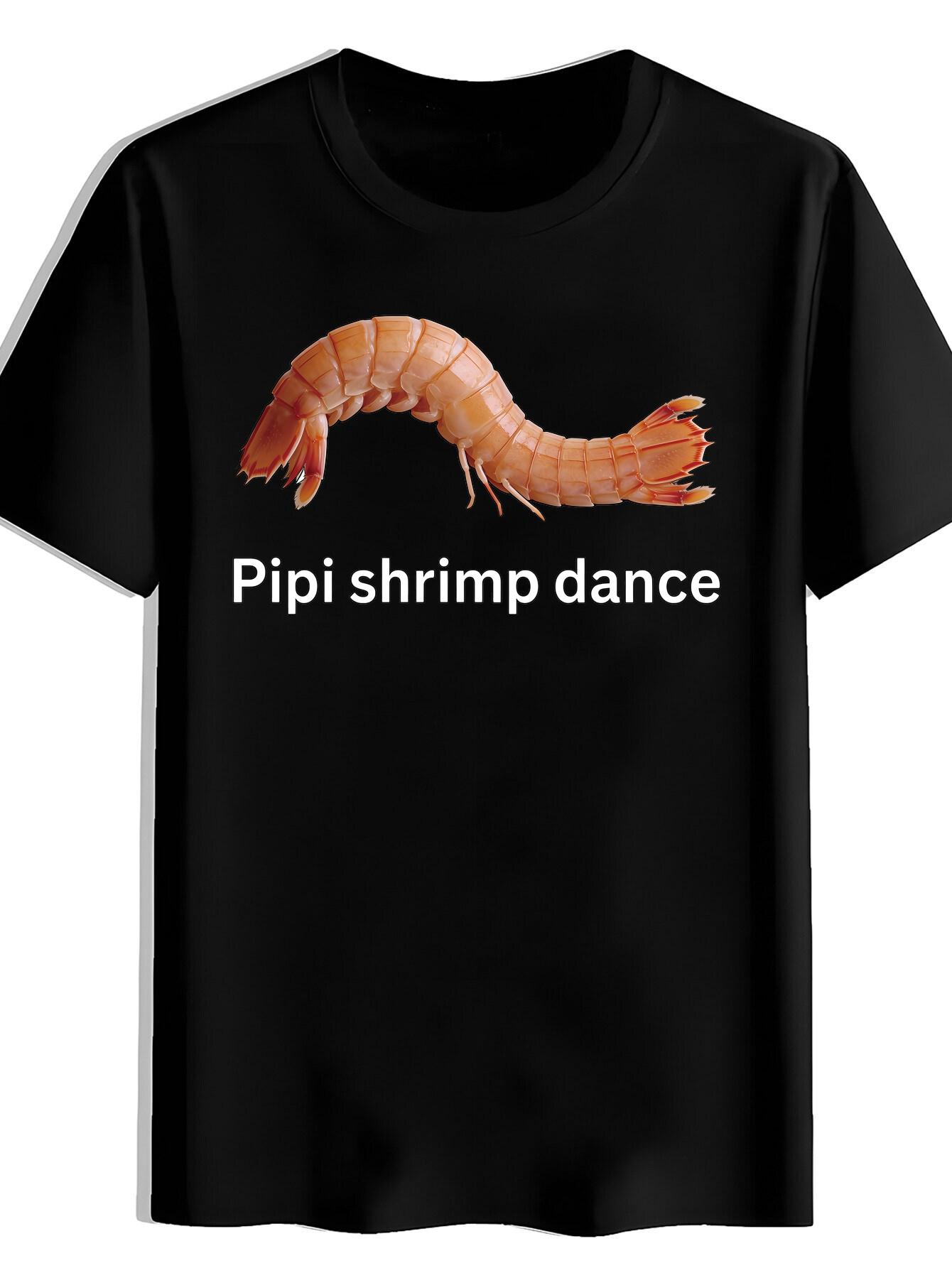 T-shirt Shrimp Illustration Gray Stripe Background Print XXXXL