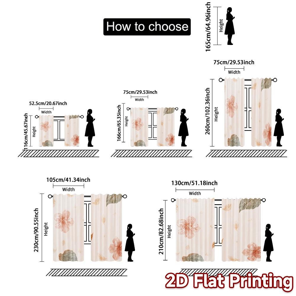 2D FLAT PRINTING 2pcs Curtains (Without Rod) Floral Spring Bedding Design Modern Fashionable Curtainments during the April Fools