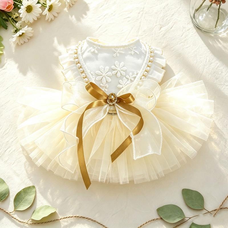 PETCIRCLE Small Dog Dress Puppy Mesh Tulle Wedding Skirt Golden Glitter Pet Clothes