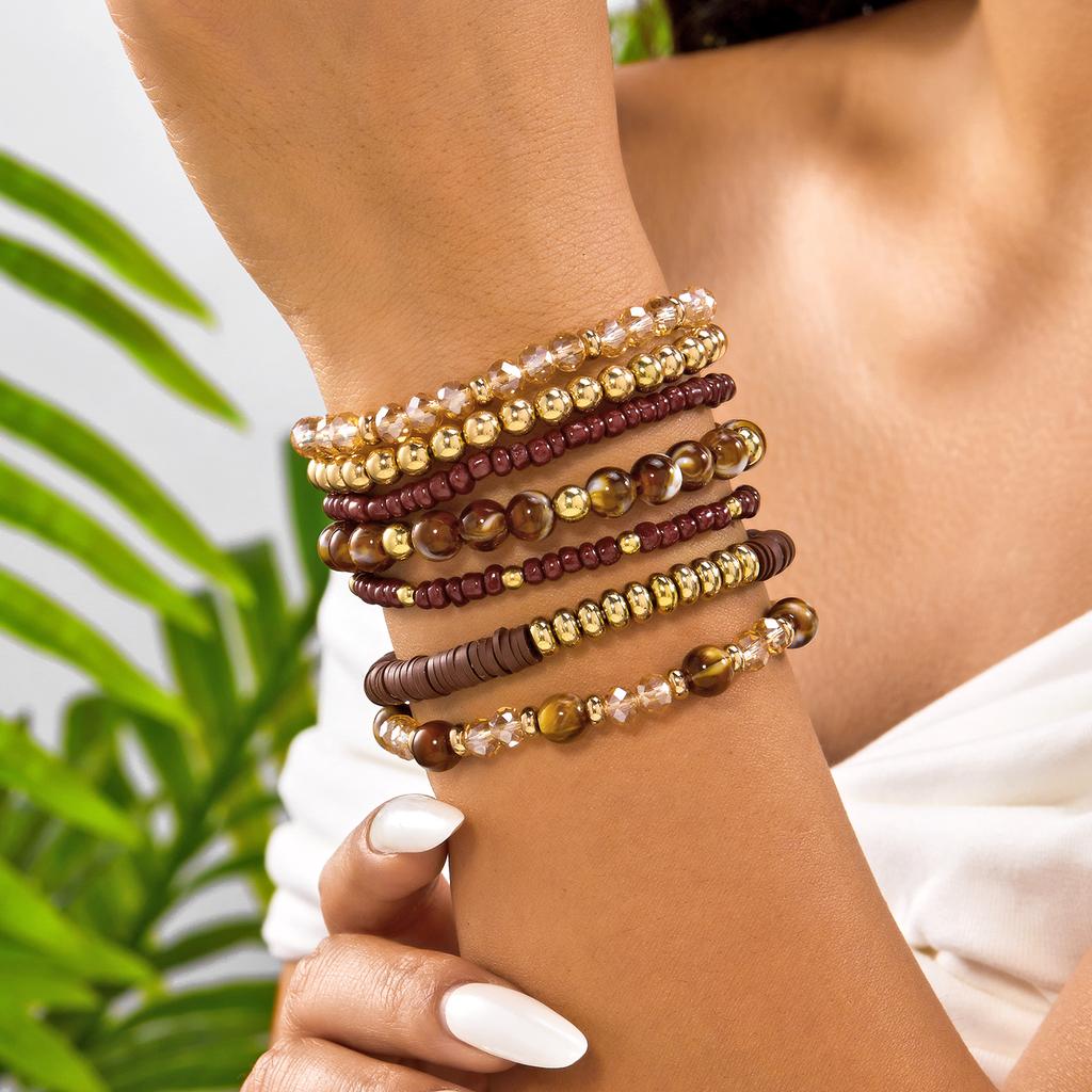Creative Artistic Crystal Gravel Beaded Bracelet Set for Women Vintage Bohemian Stacked Bracelet Girls Party Jewelry Gifts