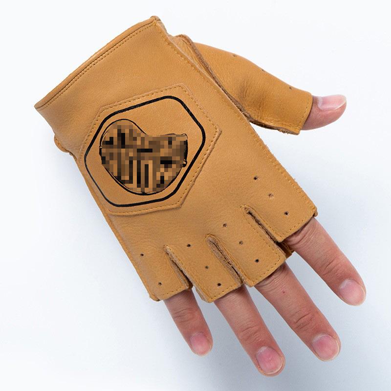 Retro Style Cowhide Motorcycle Outdoor Cycling Off Road Sports Summer Anti Slip Wear Resistant Leather Gloves Men's Motorcycle Half Finger