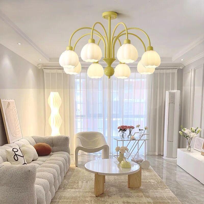 Francuski kremowy żyrandol z dyni: Nowoczesne oświetlenie Mid-Century do salonu, sypialni lub restauracji.