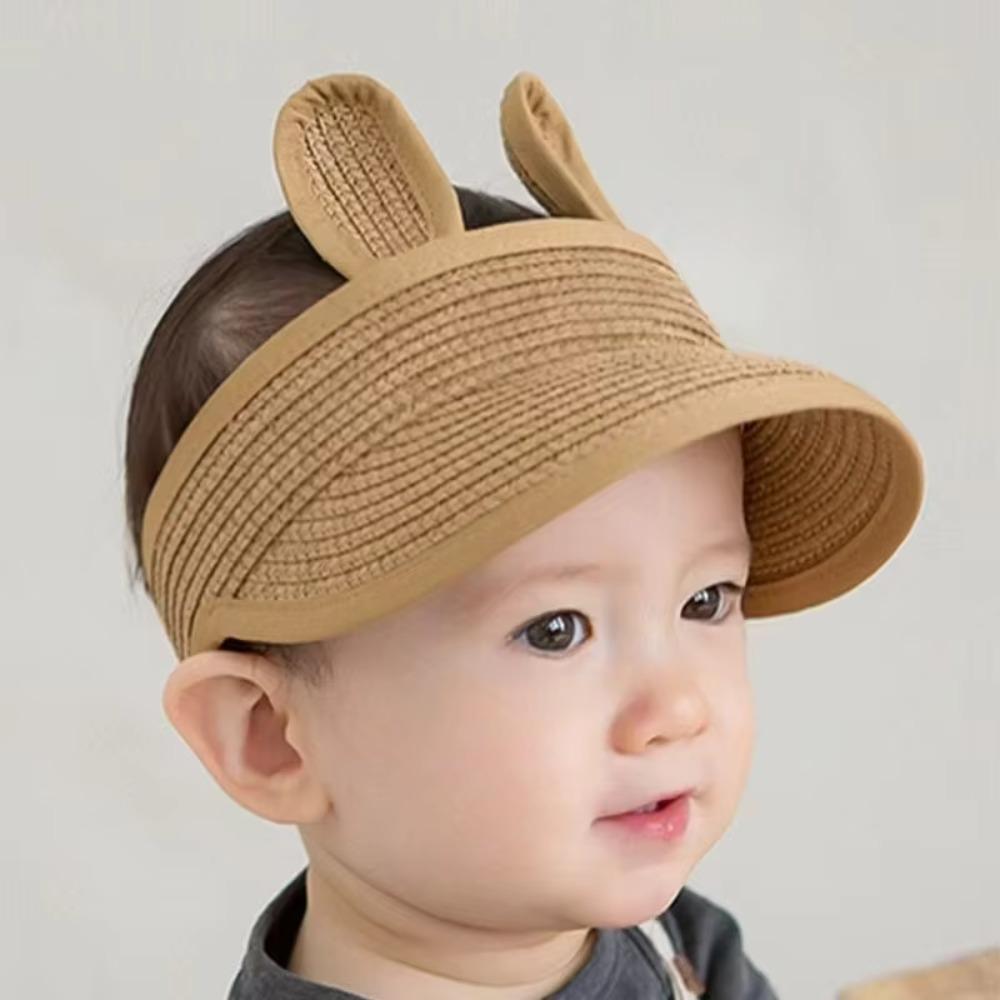 Bear Ears Kids Empty Top Hat UV Protection Straw Cap Lightweight Baby Sun Hat Boys & Girls