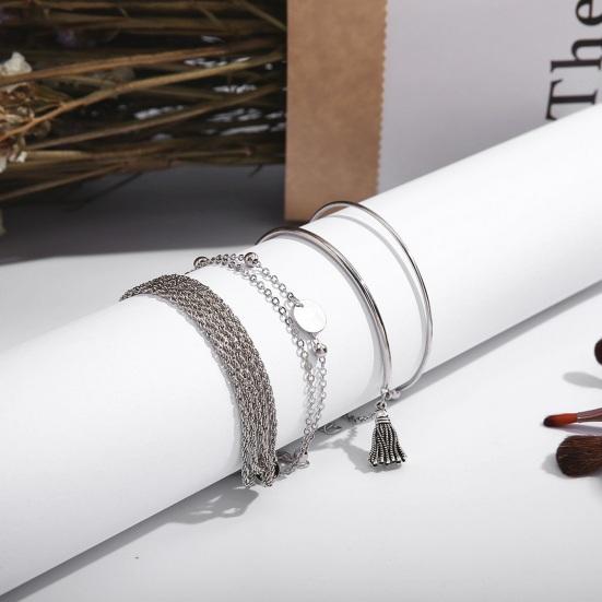 

Yousheng 4 шт./комплект женский браслет набор открывающийся регулируемая длина цепь кисточка сплав зажим-лобстер ретро леди браслет набор наручные выпускной повседневные украшения серебряный