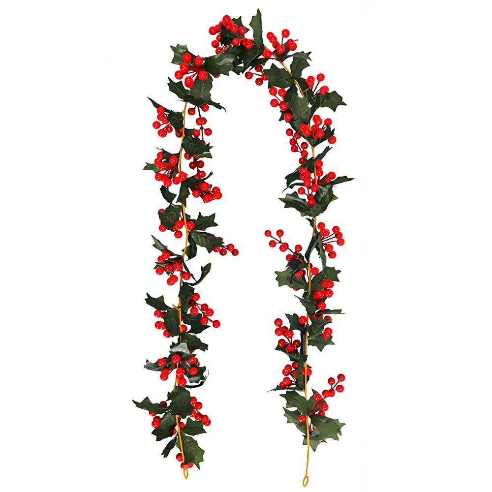 Red Berry Christmas Garland, 175cm Flexible Artificial LED Wreath for Indoor Outdoor Fireplace Stairs Table Winter Holiday Decor