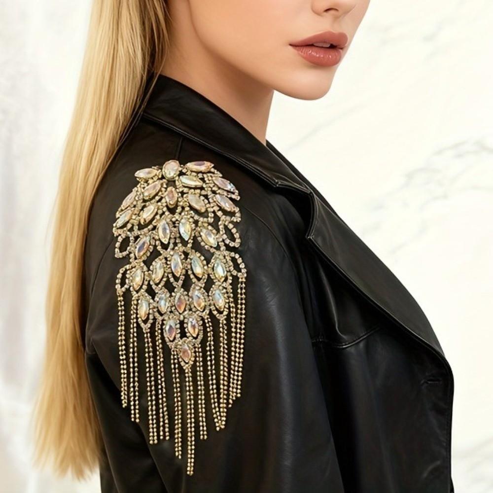 

Pin Beads Tassel Epaulette Rhinestone Performance Costume Shoulder Brooch Brooch Stage Show золотой
