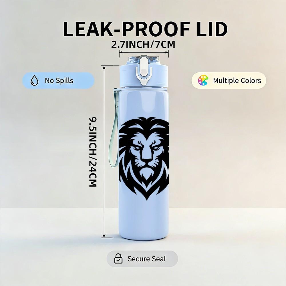 1PC Lion Head Black Silhouette Print 750ml Color Plastic Sports Water Bottle Leakproof Flip Straw Lid Suitable for Sports Office Home Use