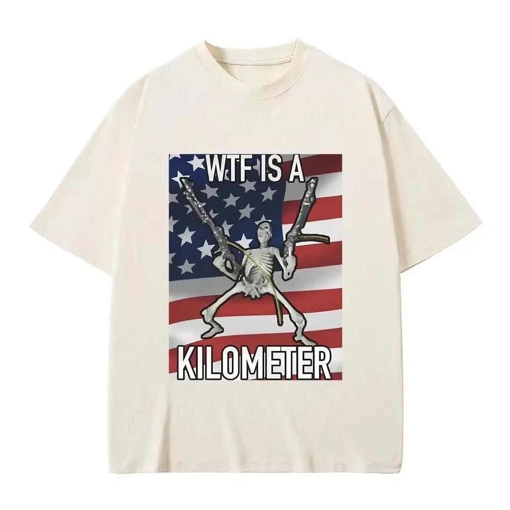 

WTF Is A Kilometer Horror Funny Skeleton Meme T Shirt Women Fashion T-shirt Casual Cotton Short Sleeve Oversized T Shirt 3XL