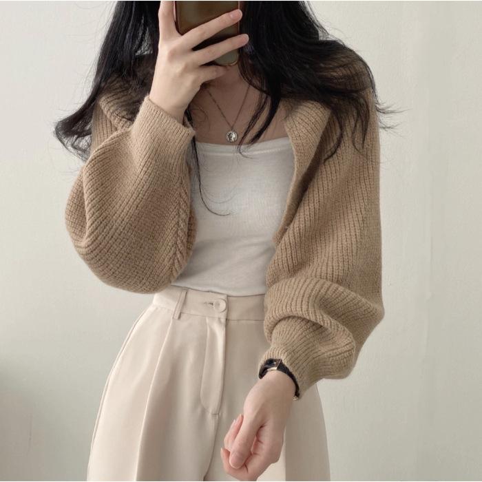 

Осенний новый стиль вязаный короткий кардиган свитер шаль шикарные корейские модные универсальные топы для женщин One size