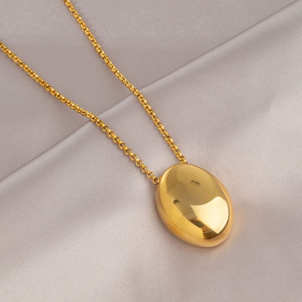 Geometric Water Drop Necklace Metal Smooth Glossy Droplet Pendant Long Sweater Chain  Autumn Winter