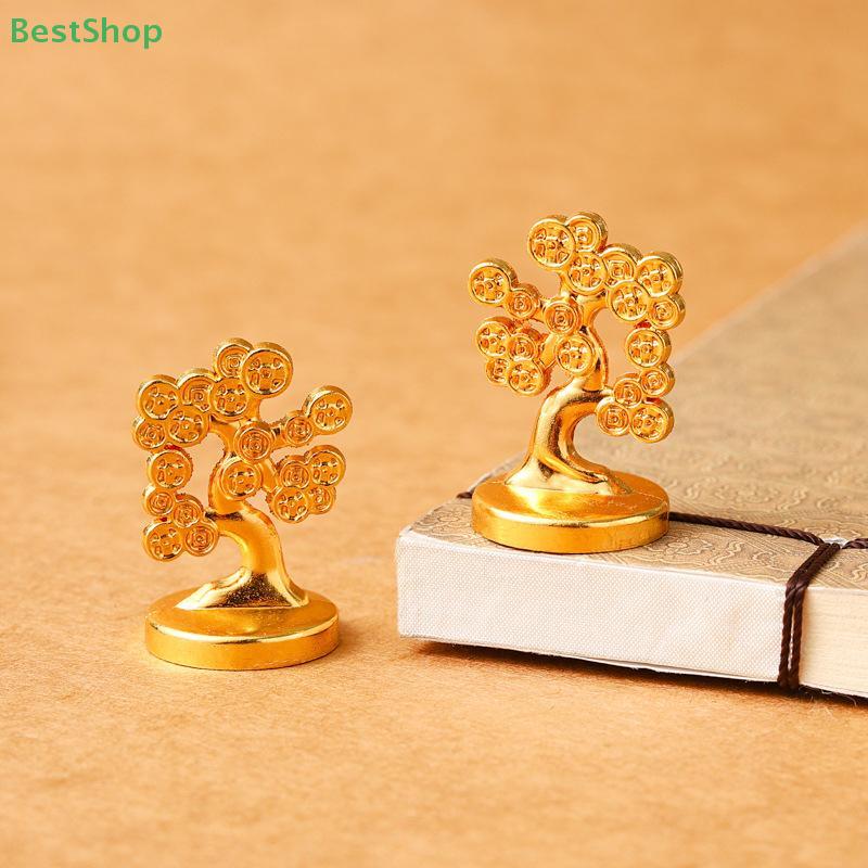 2Pcs Alloy Metal Gold-Plated Fortune Tree Small Ornament Mascot Desktop Decoration Crafts