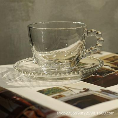 Mittelalterlicher Stil Transparenter Glasperlengriff Glasbecher Methode Kaffeetasse Untertasse Milchbecher Wasserbecher Mädchenherz Schlicht
