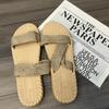 Fashion Women's Casual Slides Comfortable Flax Slippers Striped Bow Linen Flip Flops Platform Sandals Ladies Indoor Shoes Butterfly-knot