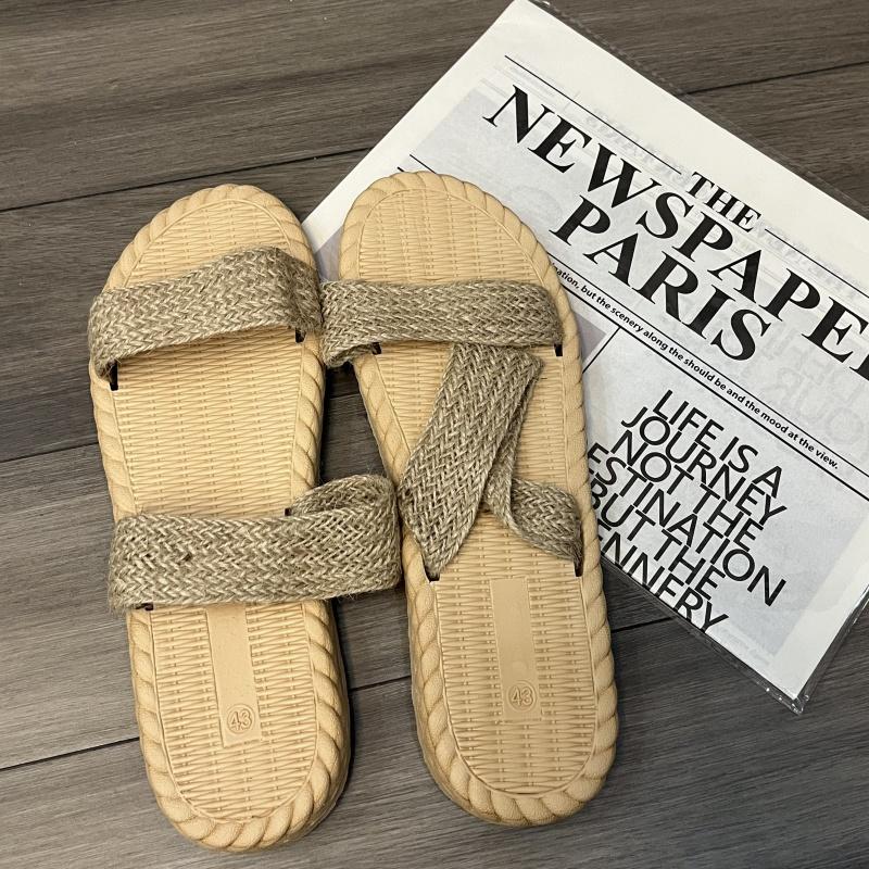 Fashion Women's Casual Slides Comfortable Flax Slippers Striped Bow Linen Flip Flops Platform Sandals Ladies Indoor Shoes Butterfly-knot