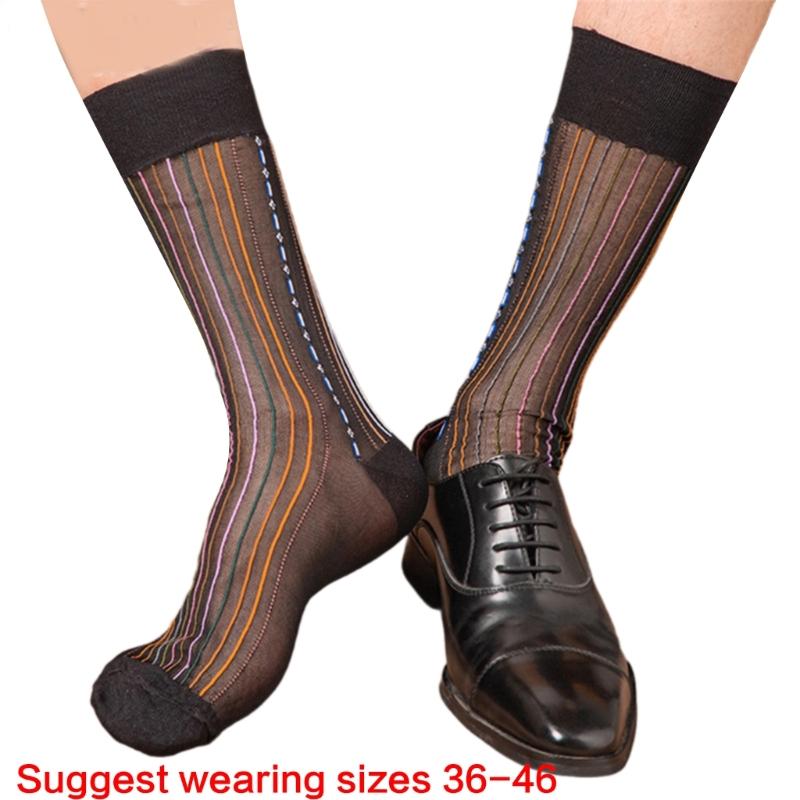 Men's Stylish Colorful Striped Dress Socks Thin and Breathable Fabric Business Socks for Office Wear and Formal Occasion