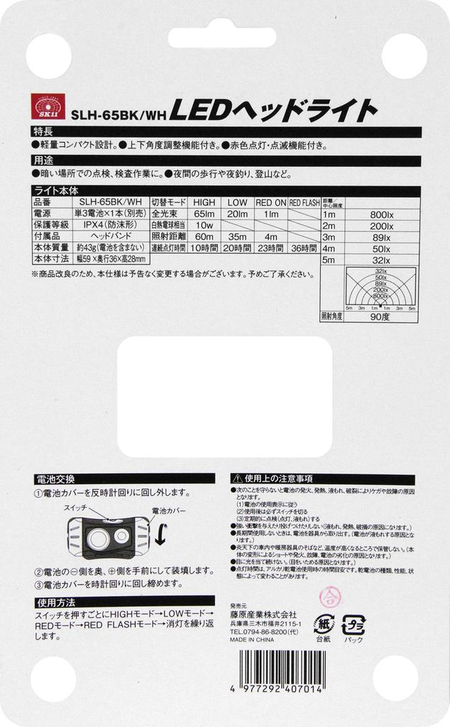 SK11 LED Headlight for Work, Lightweight and Compact Design SLH-65BKWH