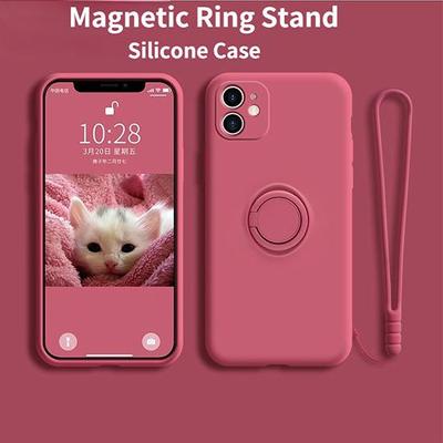Luxuriöse Flüssigsilikonhülle mit Ringhalter-Magnetabdeckung für iPhone 11 12 13 14 15 Pro Max X XR XS Max 7 8Plus Hülle