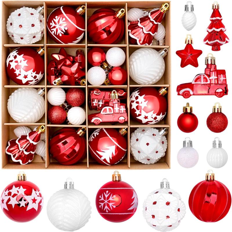 42 Pcs Various Styles of Christmas Ball Ornaments, Shatterproof Christmas Balls for Holiday Xmas Tree Decor, Hanging Ornament for Indoor Decoration