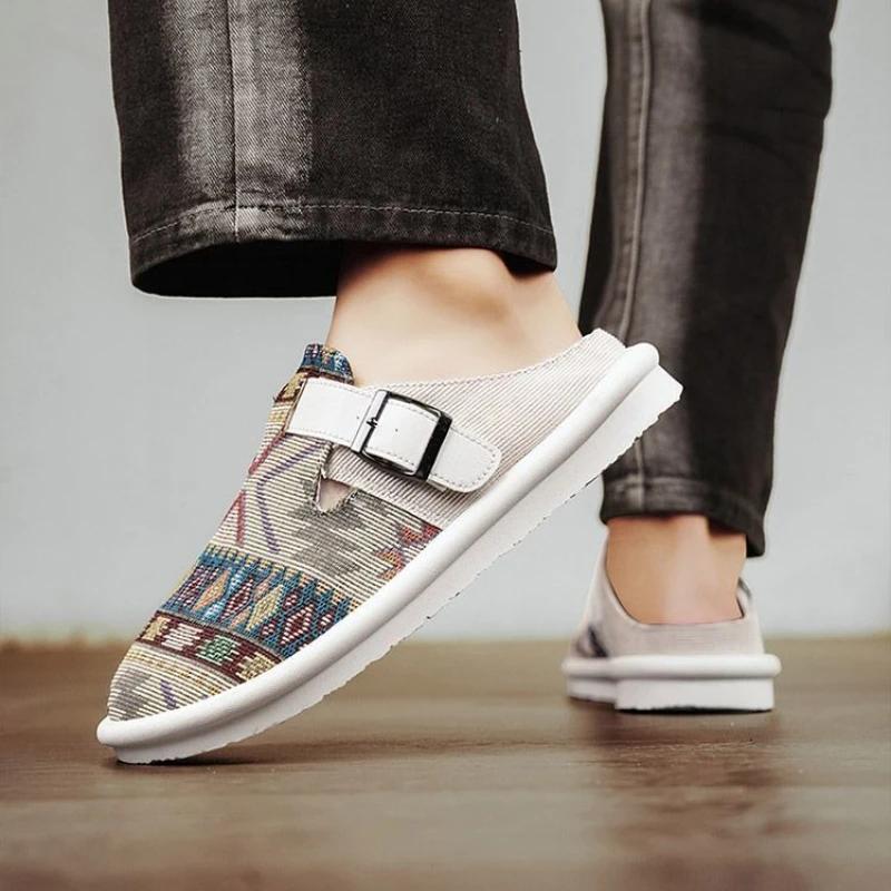 Fashion Slip-resistant Men's Shoe Flat Living Room Canvas Casual Slides Cheap Shoes Liquidation 2025 Fashion Y2k Clappers Male Slipper