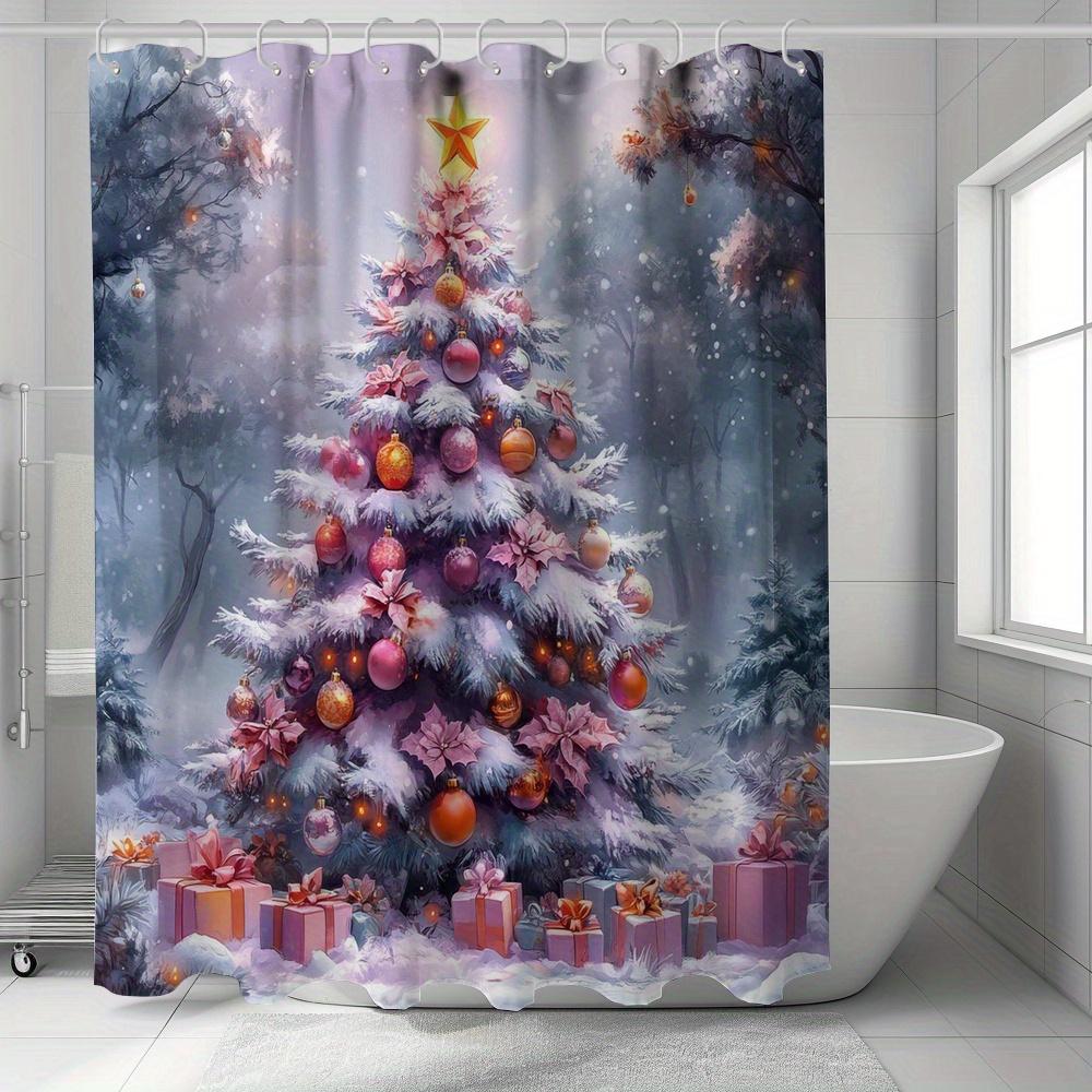 

Elegant Christmas Tree Shower Curtain - Snowy Forest & Gift Boxes, Winter Wonderland Holiday Bathroom Decor W60H190(CM)-1 Pcs