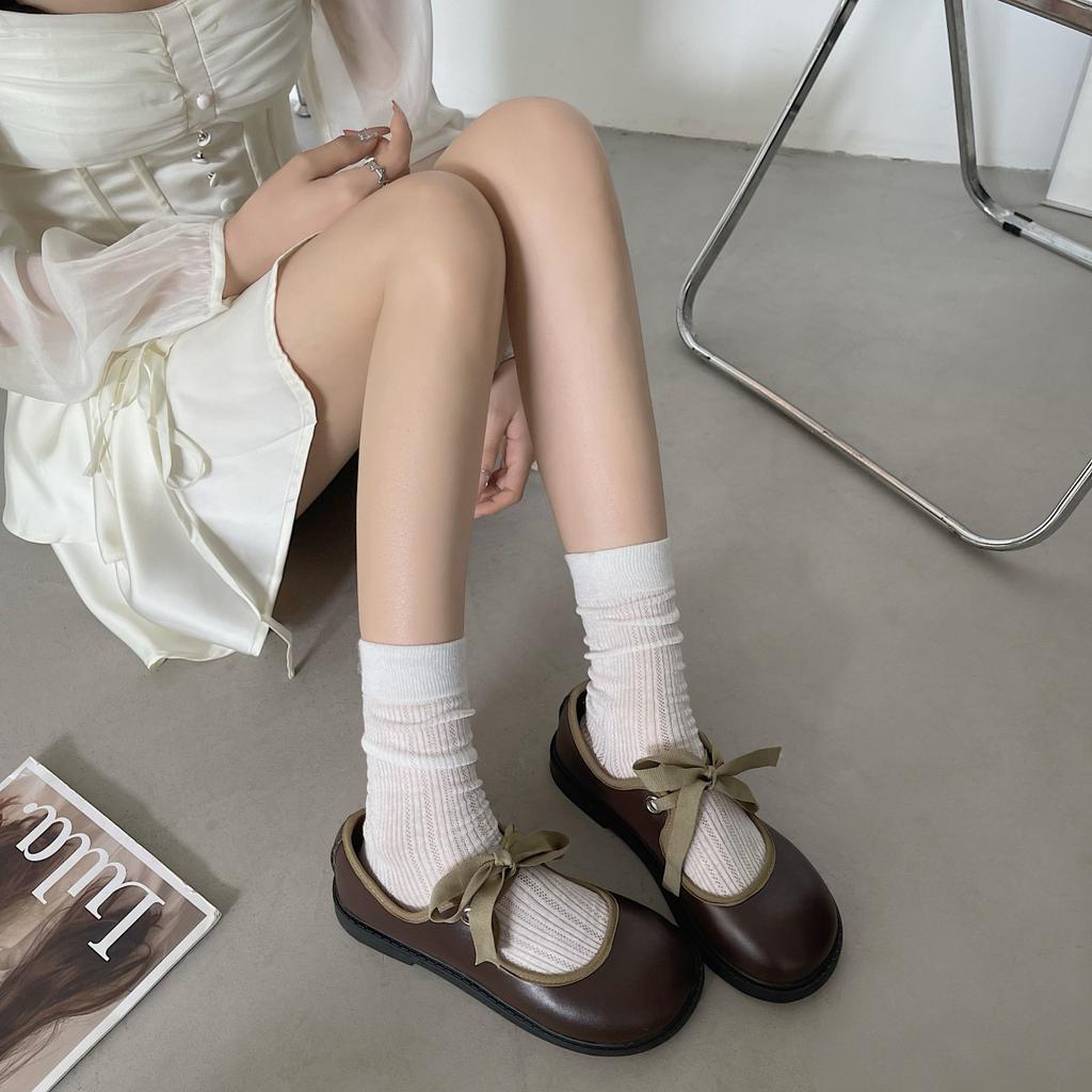2025 summer new retro shallow mouth trendy flat-soled fashion single shoes high-end soft sole lace-up Mary Jane shoes women