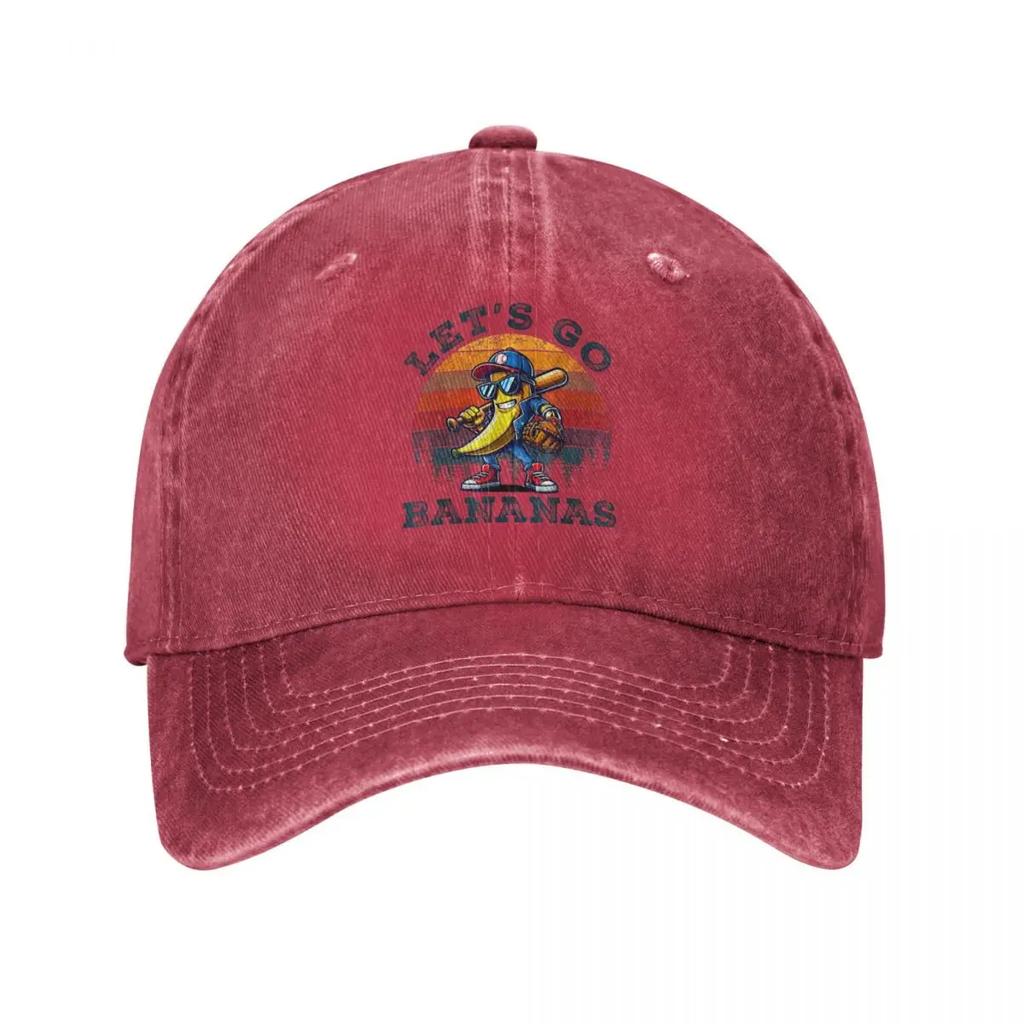 Retro Lets Go Bananas Playing Baseball Caps Men Women Distressed Denim Sun Cap Outdoor Running Golf Unstructured Hats