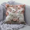 Easter Three Bunny Pillow Cover Faux Embroidery 2D Print Floral Spring Decor Soft Cozy For Sofa Bed Living Room Romantic Gifts