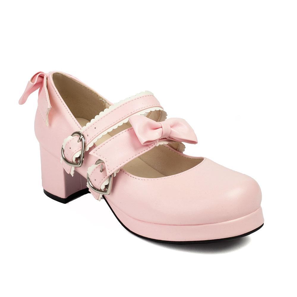 Size 34-48 Lolita Women Mary Jane Shoes Pumps Platform Chunky Heel Gothic Pumps With Bow Cute Uniform Dress Shoes For Women
