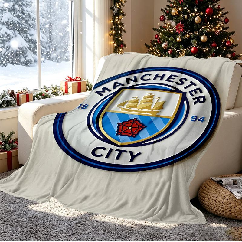 Football Team City FC Pattern Blanket for Home Decoration, Bed, Sofa, Car Travel, Camping, Suitable for All Seasons, Birthday Christmas Gift