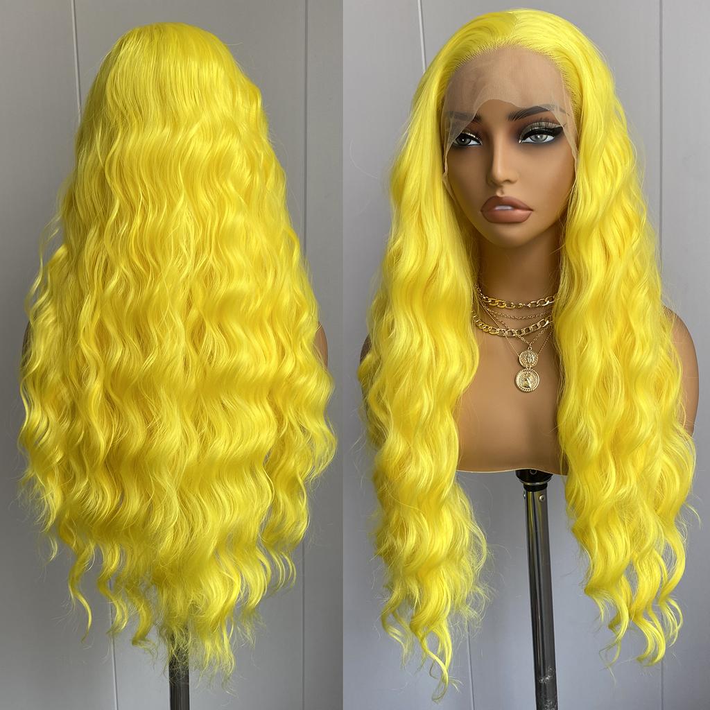 AIMEYA Brown Deep Wave Wig 13x4 Lace Front Synthetic Wigs for Women Natural Hairline Daily Wear Cosplay Wigs Glueless Long Hair