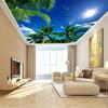 Tapet de Plafon Cer Albastru Nori Albi Cocotieri Pictură Murală Dormitor Living Tapet de Plafon