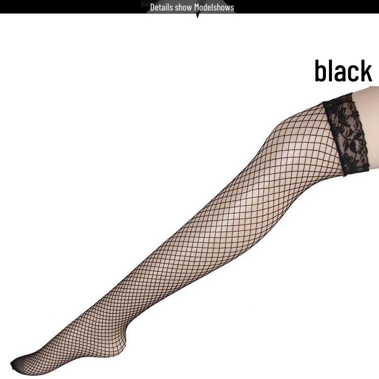 Lace Fishnet Thigh-High Stockings: Black Sexy Over-the-Knee Women's Stockings