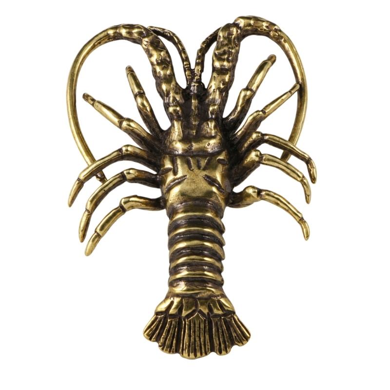 Lobster-Shaped Brasses Figurine with Antique Brasses Tone for Home, Office, Cabinet, Entryway Table, and Shop Counter Display