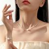S925 Sterling Silver Round Imitation Pearl Necklace - Women's Trendy French Clavicle Chain
