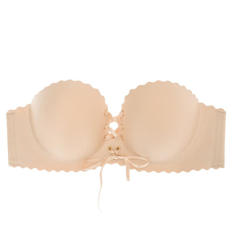 Strapless Push Up Bra for Women Seamless Brasssiere Sexy Lace-Up Bra Small Chest Gathered Bras Wireless Ladies Lingerie