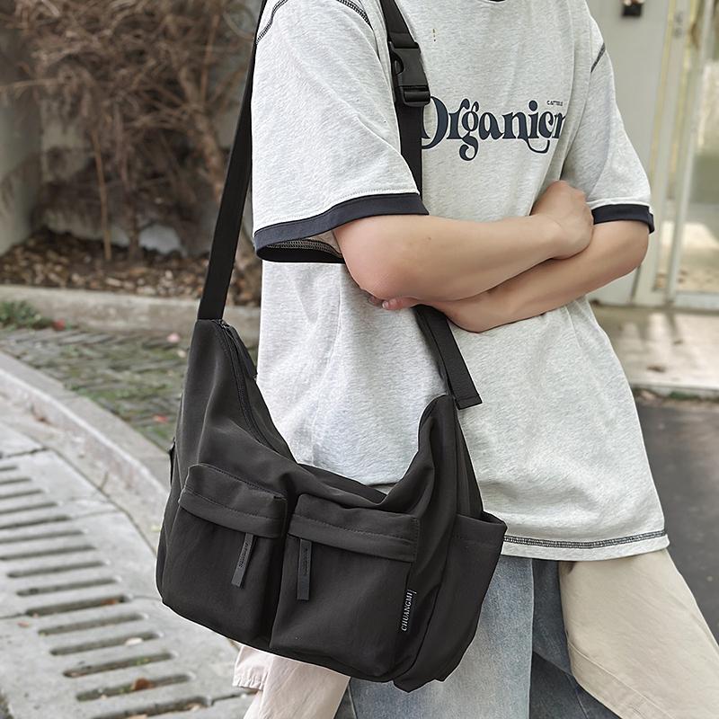 Men Solid Color Shoulder Bag Women Large Capacity Water-Repellent Commuter Crossbody Bag