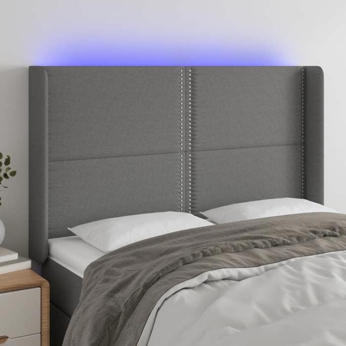 VidaXL Tête de Lit à LED Meuble de Chambre à Coucher Accessoire de Lit Double Tête de Cadre de Lit Intérieur Gris Foncé 3123907