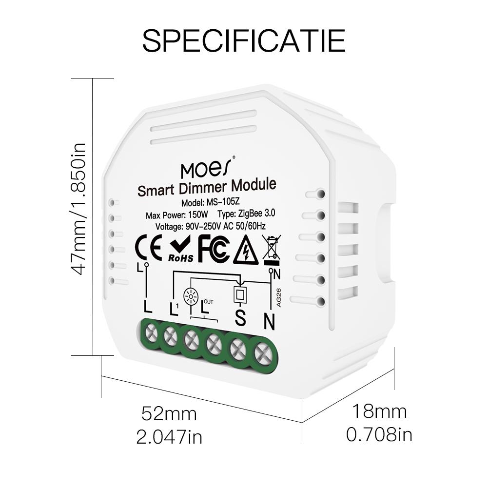 Moes Mini Interruttore Dimmer Smart Tuya ZigBee 3.0 Fai da Te Richiede Hub ZigBee3.0 Funziona con Alexa Google Home Controllo Vocale 1/2 Vie