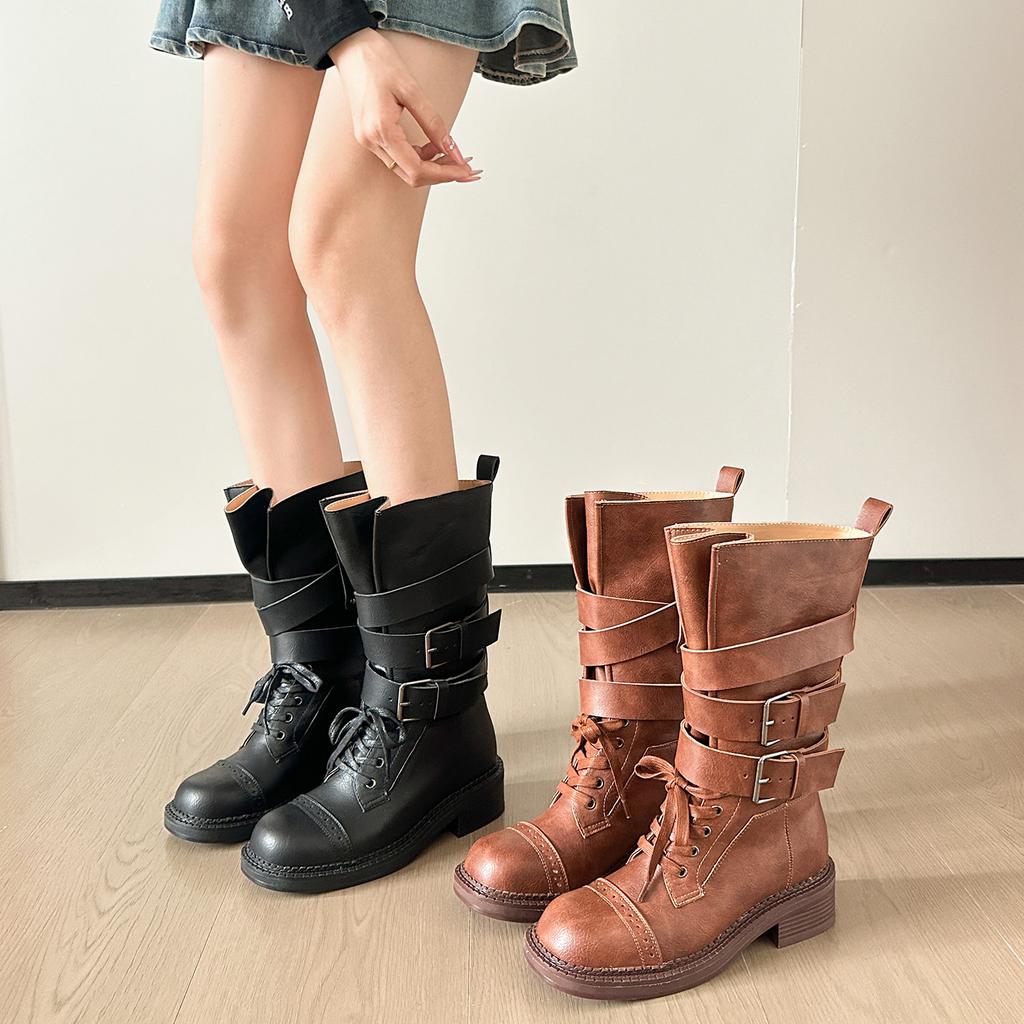 Retro British Martin Boots Women's 2025 Summer New Thick Heel Belt Buckle Short Boots Heightening Martin Boots Locomotive Boots